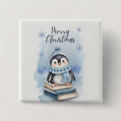 Waterverf kerstpinguïn vierkante button 5,1 cm (Voorkant)