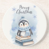Waterverf kerstpinguïn zandsteen onderzetter (Voorkant)