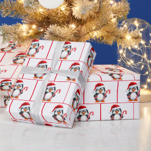 Waterverf kerstpinguïns cadeaupapier