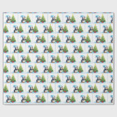 Waterverf kerstpinguïns cadeaupapier (Vlak)