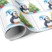 Waterverf kerstpinguïns cadeaupapier (Rol Hoek)
