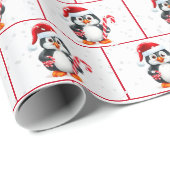 Waterverf kerstpinguïns in sneeuwvlokken cadeaupapier (Rol Hoek)