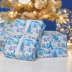 Waterverf Kerstpinguïns & Polar Beren Cadeaupapier