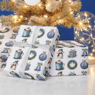 Waterverf Kerstplezier op wit Cadeaupapier