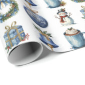 Waterverf Kerstplezier op wit Cadeaupapier (Rol Hoek)