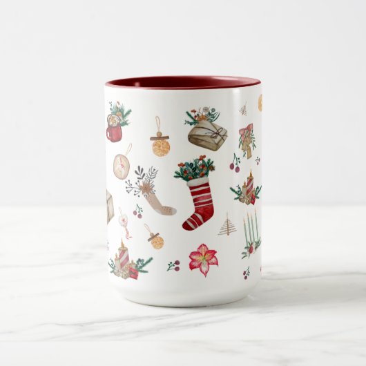 Waterverf Kerstprint Twee Tone Koffie Mok (Midden)