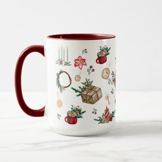 Waterverf Kerstprint Twee Tone Koffie Mok (Links)