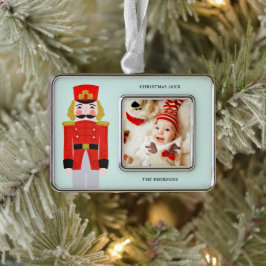 Waterverf kerstrecker verzilverd omlijst ornament