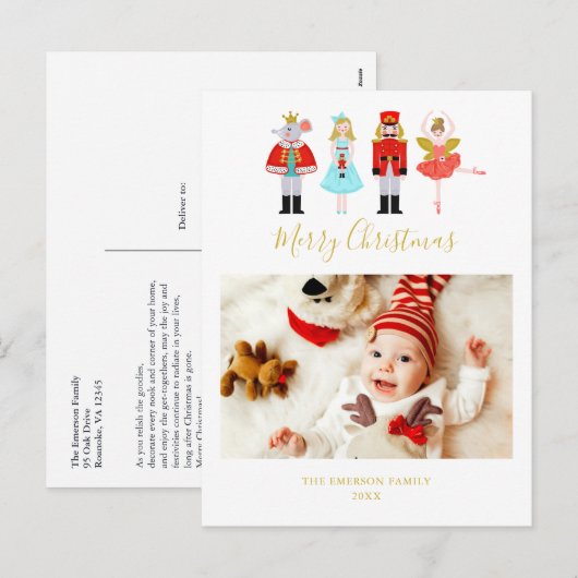 Waterverf kerstrector foto feestdagenkaart (Voorkant / Achterkant)