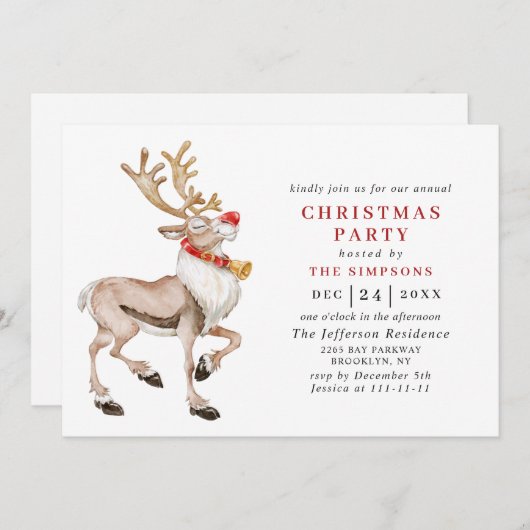 Waterverf kerstrendierfeestdag kaart (Voorkant / Achterkant)