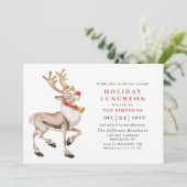 Waterverf kerstrenrendiertje HOLIDAY LUNCHEON Kaart (Staand voorkant)