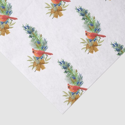 Waterverf kerstrode kardinaal blauwe bessen tissuepapier (Detail)