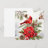 Waterverf Kerstrode kardinaal en Poinsettia Feestdagenkaart (Voorkant / Achterkant)