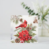 Waterverf Kerstrode kardinaal en Poinsettia Feestdagenkaart (Staand voorkant)