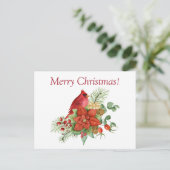 Waterverf Kerstrode kardinaal en Poinsettia Feestdagenkaart (Staand voorkant)