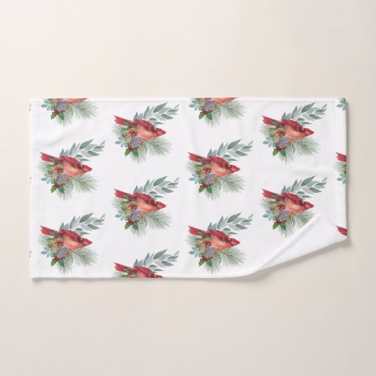 Waterverf kerstrode kardinaal Greenery Bad Handdoek (Handdoek)