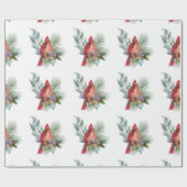 Waterverf kerstrode kardinaal Greenery Cadeaupapier (Vlak)