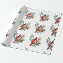Waterverf kerstrode kardinaal Greenery Cadeaupapier