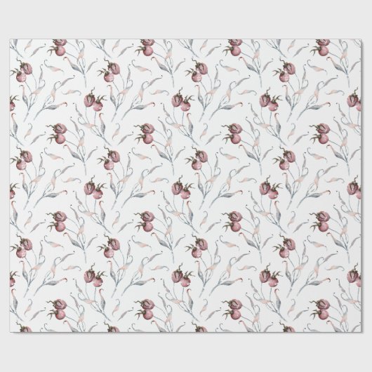 Waterverf kerstrode winterbessen cadeaupapier (Vlak)