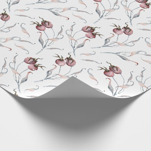 Waterverf kerstrode winterbessen cadeaupapier (Hoek)