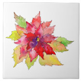 Waterverf kerstrood en groen poinsettia tegeltje (Voorkant)