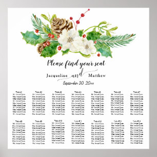 Waterverf kerstRoos Holly Pine Seating Chart Poster