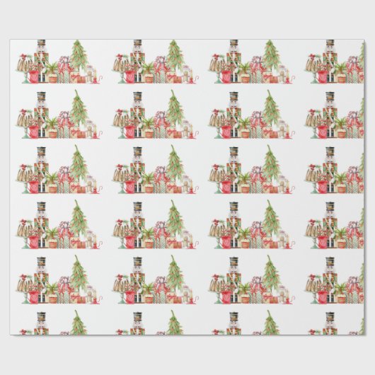 Waterverf kerstsceen  cadeaupapier (Vlak)