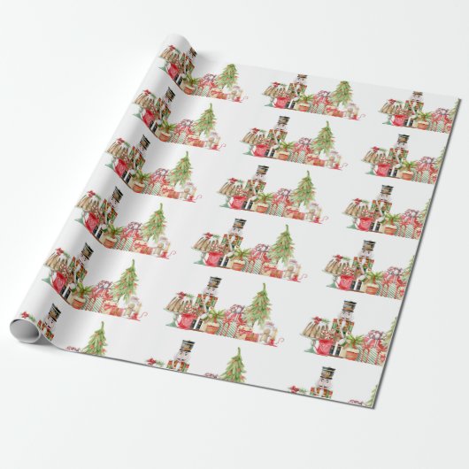 Waterverf kerstsceen  cadeaupapier (Uitgerold)