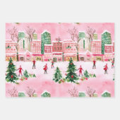  waterverf kerstschaatsen stad scene inpakpapier vel (Voorkant 3)