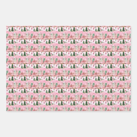  waterverf kerstschaatsen stad scene inpakpapier vel (Voorkant 2)