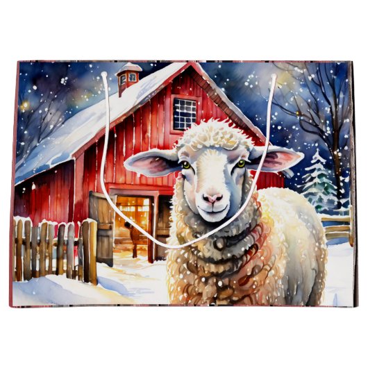  Waterverf kerstschapen en rustieke schuur Groot Cadeauzakje (Voorkant)