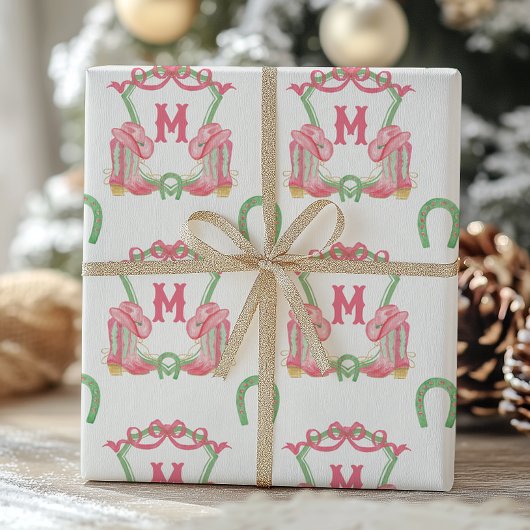 Waterverf Kerstschoenen Monogram Crest Cadeaupapier