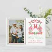 Waterverf Kerstschoenen Monogram Crest Foto Feestdagenkaart (Staand voorkant)