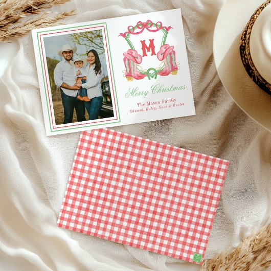 Waterverf Kerstschoenen Monogram Crest Foto Feestdagenkaart