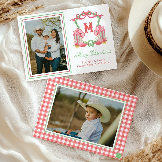 Waterverf Kerstschoenen Monogram Crest Foto Feestdagenkaart