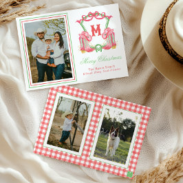 Waterverf Kerstschoenen Monogram Crest Foto Feestdagenkaart