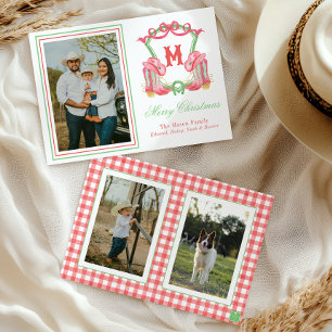 Waterverf Kerstschoenen Monogram Crest Foto Feestdagenkaart