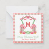 Waterverf Kerstschoenen Monogram Crest Foto Notitiekaartje (Voorkant)