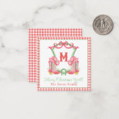 Waterverf Kerstschoenen Monogram Crest Foto Notitiekaartje (Voorkant / Achterkant in situ)