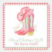 Waterverf Kerstschoenen Monogram Crest Foto Vierkante Sticker (Voorkant)