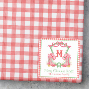 Waterverf Kerstschoenen Monogram Crest Foto Vierkante Sticker