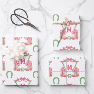 Waterverf Kerstschoenen Monogram Crest Inpakpapier Vel