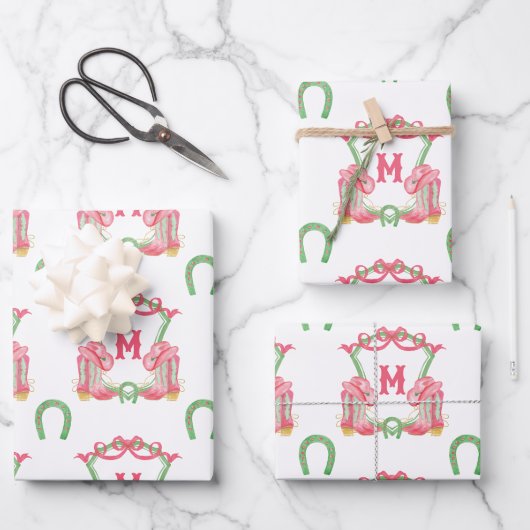 Waterverf Kerstschoenen Monogram Crest Inpakpapier Vel (Voorkant)