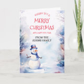 Waterverf kerstsneeuwman in de winter kaart (Voorkant)