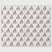 Waterverf Kerstsneeuwman in sneeuwvlokken Cadeaupapier (Vlak)