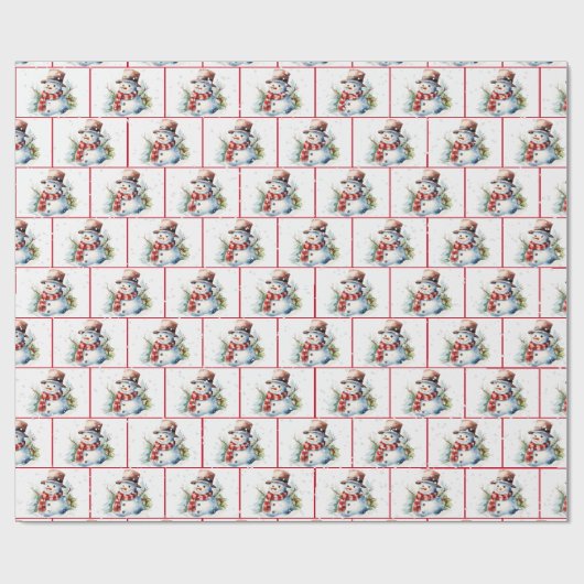 Waterverf Kerstsneeuwman in sneeuwvlokken Cadeaupapier (Vlak)