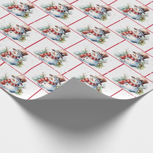 Waterverf Kerstsneeuwman in sneeuwvlokken Cadeaupapier (Hoek)
