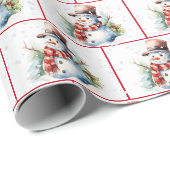 Waterverf Kerstsneeuwman in sneeuwvlokken Cadeaupapier (Rol Hoek)
