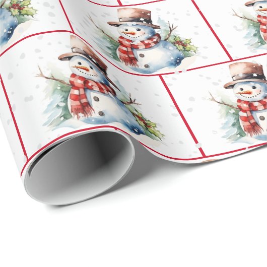 Waterverf Kerstsneeuwman in sneeuwvlokken Cadeaupapier (Rol Hoek)