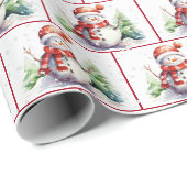 Waterverf Kerstsneeuwman in sneeuwvlokken Cadeaupapier (Rol Hoek)
